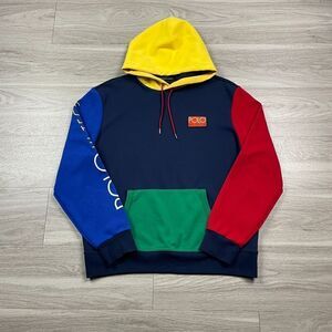 Polo Ralph Lauren Hi Tech Hoodie Mens Large Blue Colorblock Active Retro